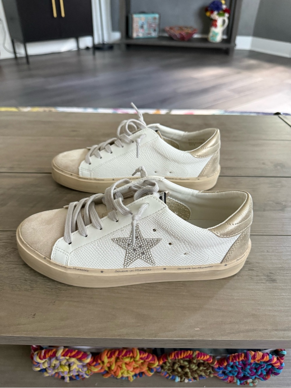 Women’s White Sneakers with Gold Star Accent